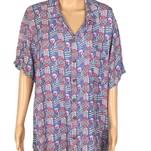 Flax Vintage multicolor abstract 100% Rayon Crepe button down shirt Small EUC - Bild 1 von 9