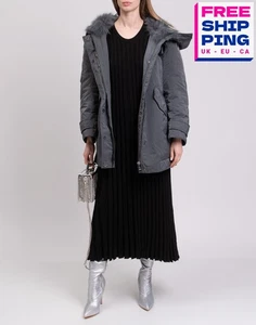 RRP€2990 ERMANNO SCERVINO Down Parka Coat IT40 US4 S Grey Flower Brooch Fox Fur  - Picture 1 of 10