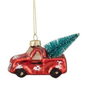Northlight 3.75-Inch Red Metallic Truck a Sisal Tree Glass Christmas Ornament - Imagen 1 de 5