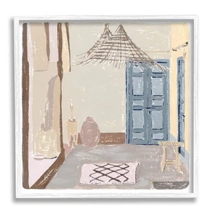 European Lounge Interior Soft Coastal City Room Wall Art, 17 x 17, White Framed - Picture 1 of 8