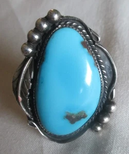 VTG Native Indian Sterling Silver Turquoise Woman Ring CERTIFIED GEN 53.3g 6.25 - Picture 1 of 11