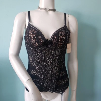 Pleasure State Victorias Secret black lace corset 36B boudoir bustier Rhinestone - Image 1 of 4