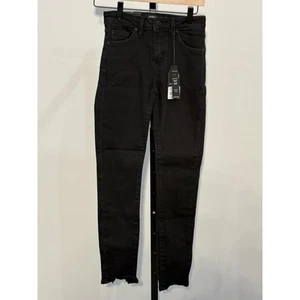 JUST BLACK Jeans Womens 24 Black Cotton Stretch Skinny Raw Hem Denim Made In USA - Picture 1 of 6