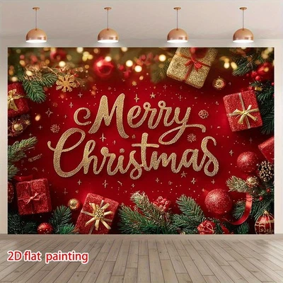 Banner plano 2D, 1 pieza Feliz Navidad Fiesta - Rojo brillante con dorado Feliz Navidad Foto 1 de 4