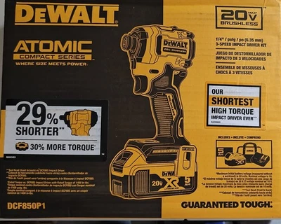 DEWALT ATOMIC 20V 1/4" IMPACT DRIVER KIT W/ BAG, 5Ah BATTERY & CHARGER DCF850P1 - Image 1 of 2