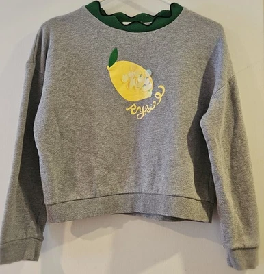 Blusa Sonia Rykiel Paris meninas cinza gola redonda limão estêncil lantejoulas tamanho G/S 12y  - Imagem 1 de 3