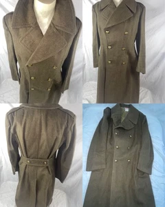 Vintage 60er Jahre WOLLE ZWEIREIHIG KNOPF MILITÄRGRÜN LANG FRANZÖSISCHER TRENCHCOAT ÜBERMANTEL - Bild 1 von 15