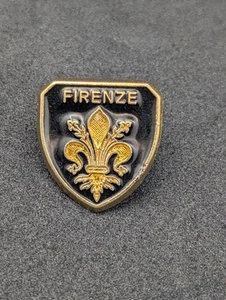 VTG Firenze Florence Italy Souvenir Enamel Pin 6/8" Black & Gold w/Fleur De Lis! - Picture 1 of 7