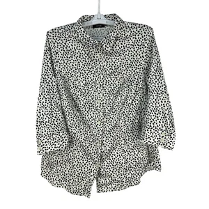 APT 9 Damen Langarm Button Down Bluse OX Dalmatiner Print Baumwollmischung - Bild 1 von 5