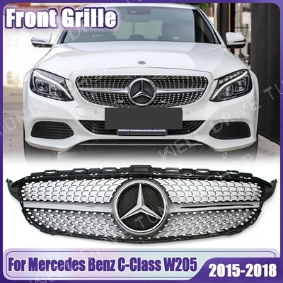 Silver Front Grille W/OE Emblem For Mercedes Benz W205 15-18 C180 C200 C250 C300 Foto 1 de 4