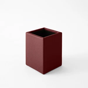 Schreibtisch Stiftehalter Echtes Leder Bordeaux Rot - Quadratisches Design - Bild 1 von 5