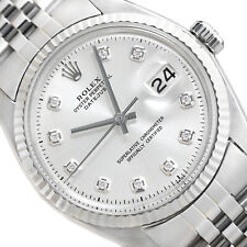 MENS ROLEX DATEJUST 18K WHITE GOLD & STAINLESS STEEL SILVER DIAMOND DIAL WATCH