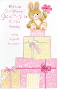 Linda tarjeta de CUMPLEAÑOS PARA NIETA JOVEN, conejito por saludos premium + sobre - Imagen 1 de 4