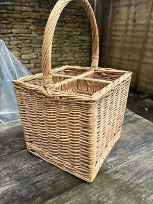 Vintage Rustic 4 Wine Bottle Storage Basket With Handle - Image 1 of 4