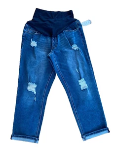 NEW maternity blue jean pants Small S (4-6) Boyfriend style Comfort Belly Band  - Picture 1 of 6