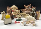 Lot de jouets miniatures vintage maison de poupée diorama animaux chat hibou cerf mouton poulet