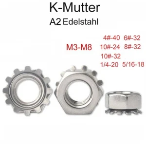 K-Typ Außenzahn Edelstahl Sechskantmutter M3-M8 4#-40 10#-24 1/4-20 5/16-18 - Picture 1 of 20