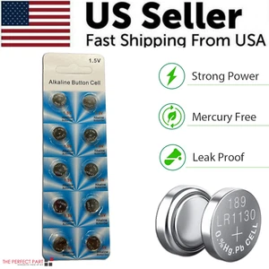 10 PCS LR1130 AG10 389 Alkaline Battery 1.5V Button Cell for Watch Calculator US - Picture 1 of 15