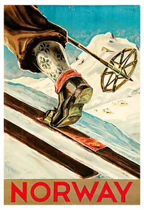 Norway Poster, Skiing, Norwegian Travel Poster - Picture 1 of 1