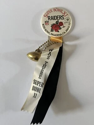 Super Bowl XI Raiders Rose Bowl 1977 estuve allí pin de botón con cinta Foto 1 de 4