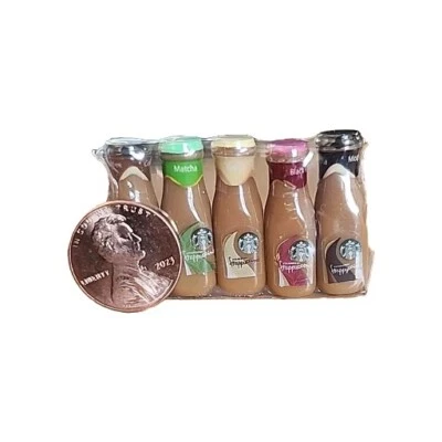 STARBUCKS 5 MINIATURE DOLLHOUSE FRAPPUCCINO COFFEE DRINK BOTTLE LOT  - Image 1 of 4