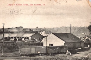East Radford VA Central Depot and Roundhouse Postcard Train Railroad 1910s - Picture 1 of 7