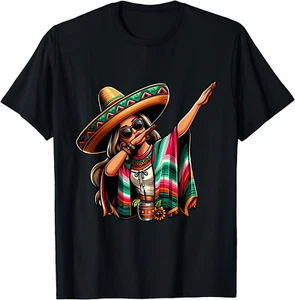 Cinco De Mayo Dabbing Mexican Women Funny Cinco de Mayo T-Shirt - Picture 1 of 5