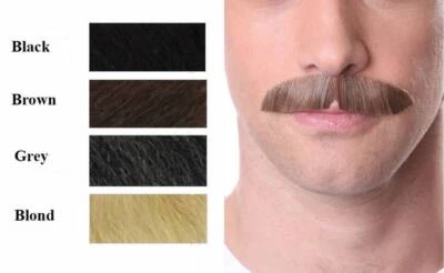 HUMAN HAIR BASIC CHARACTER CHEVRON MOUSTACHE 60S 70S COSTUME MUSTACHE HIPPIE - Image 1 of 3