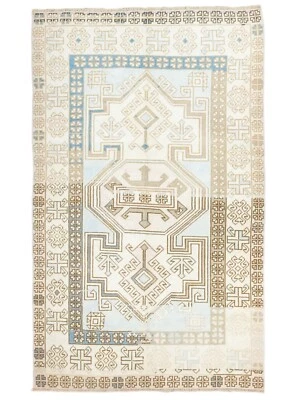 Caucasian Style Turkish Area Rug-Vintage Oushak Design in muted blue 4.6x7.2 ft - Image 1 of 4