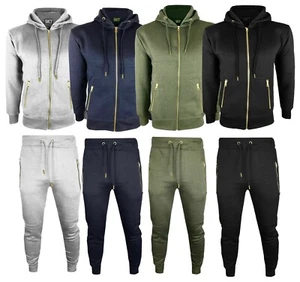 Herren schmale Passform Fleece Hoodie Trainingsanzug Top & Bottom Jogger Set Kapuze Reißverschluss Kapuzenpullover - Bild 1 von 13