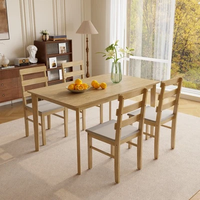 Solid Wood Dining Table And Chair Set Table and Chair Set 1 Table 4 Back - Image 1 of 4