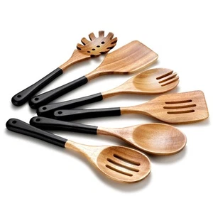 Acacia Wooden Cooking Utensils - 6 PCS Non-Stick Kitchen Spoons with Smooth G... - Picture 1 of 9