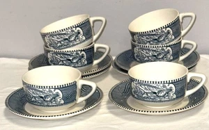 6 Royal China CURRIER & IVES BLUE CUPS & SAUCERS - Picture 1 of 1