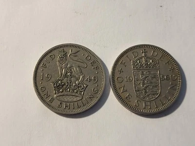 1956 & 1949 GREAT BRITAIN One Shilling - Queen Elizabeth - FREE SHIPPING! - Image 1 of 4