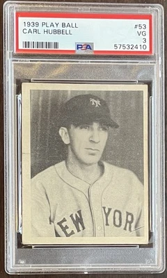1939 Play Ball #53 Carl Hubbell, New York Giants, Salón de la fama, PSA 3 Foto 1 de 2