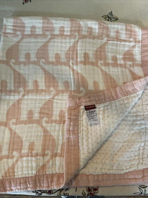 Milkbarn Pink  White Stripe Elephant Baby Blanket Security Lovey 34x34" Muslin - Image 1 of 4