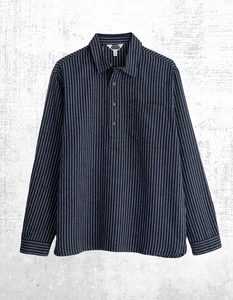 Ex Seasalt Men’s Long Sleeve Half Placket Shirt in Navy Stripe - Picture 1 of 6
