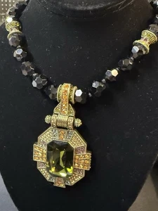 Vintage Heidi Daus Statement Green Black Purple Beaded Necklace  (CJ-A4-1-4) - Picture 1 of 7