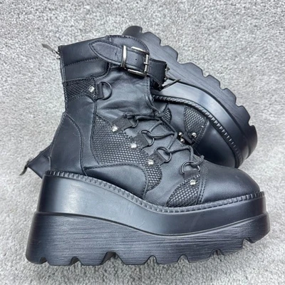 Gothic Strappy Chunky Boots Womens 36EU 5.5/6 US Studded Whimsigoth Witchy Biker - Image 1 of 4