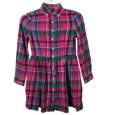 Polo Ralph Lauren NWT Girls' Pink Plaid Flannel Button-Down Dress w/Pockets 10 - Image 1 of 4