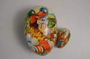 2 Paper Mache Easter Eggs Ducks Couple & Chicks Rabbit Western Germany Nesting - Picture 1 of 20