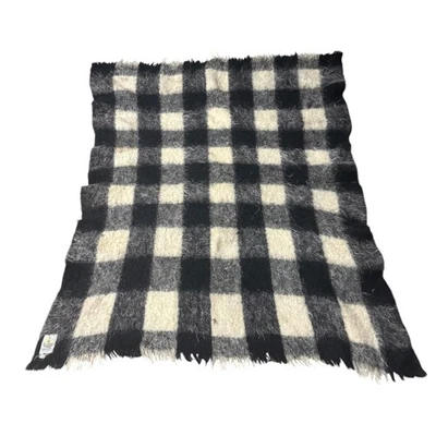 Liberty of London Plaid Throw Blanket Black Cream Buffalo Check Fringed Fuzzy - Image 1 of 4