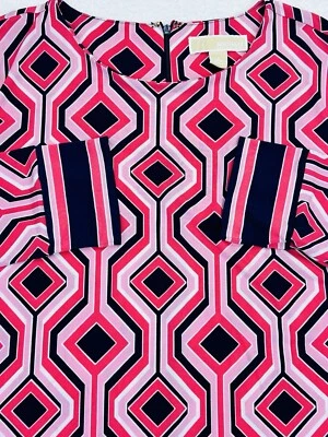 Michael Kors Pink Scoop Neck Long Sleeve Midi Dress Geo 70's Retro size 10. - Image 1 of 4