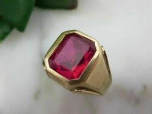 3CT Emerald Cut Natural Red Ruby Solitaire Men's Engagement Ring 18K Yellow Gold - Picture 1 of 11