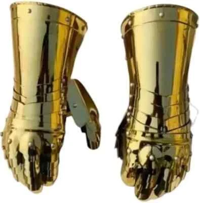 Medieval Steel Golden Gauntlets | Pair of Armor Gloves for Cosplay, LARP, SCA. - Image 1 of 4