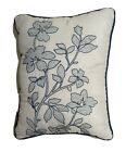Modern Southern Home Decor Pillow Embroidered Floral Blue White 16"x12"