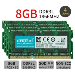 Crucial 32GB 4x8GB DDR3L PC3L-14900S 1866MHz 1.35V Laptop Arbeitsspeicher RAM DE - Bild 1 von 7