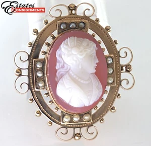 Victorian Hardstone Cameo, Rose Gold Brooch - Picture 1 of 6
