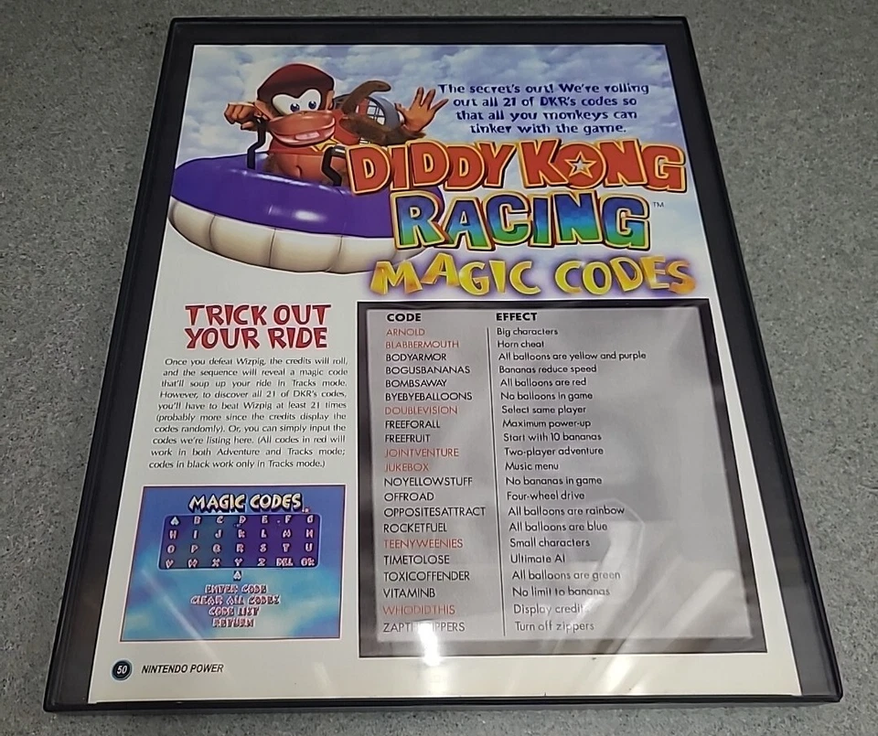 Видеоигра Diddy Kong Racing Magic Codes 1998 печатная реклама в рамке 8,5x11  - Изображение 1 из 1