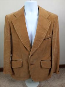 Vintage 70s Corduroy Blazer Men Small 39 Brown Leather Trim Cortefiel Sport Coat